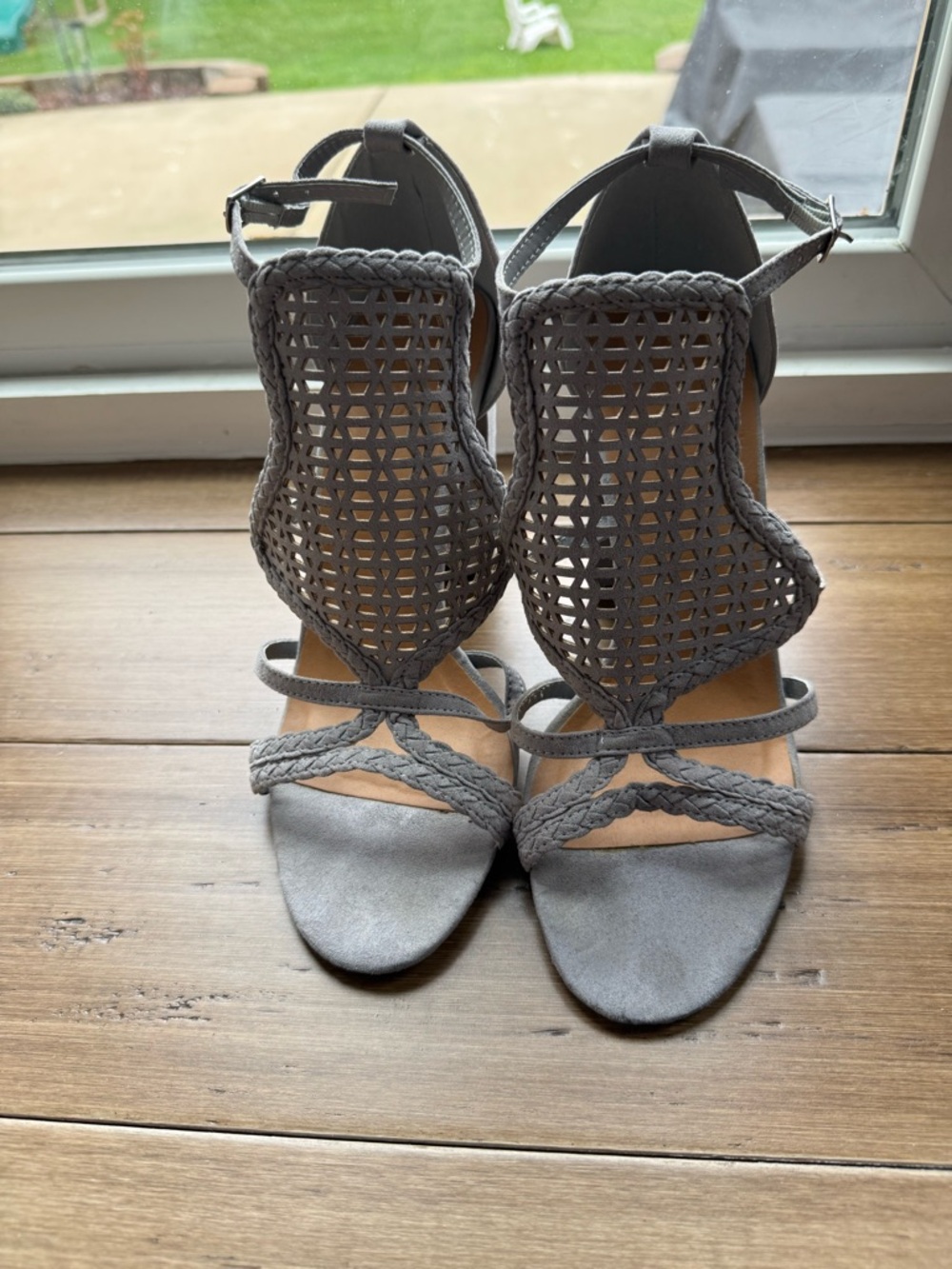 Charlotte Russe Gray Braided Open-Toe Heels